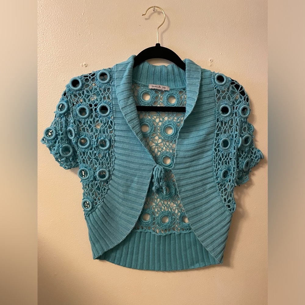 Mac and Jac cropped open front crochet jacket small